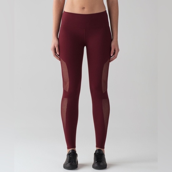 Lululemon Reveal 7/8  Tights Deep Rouge Leggings Mesh Dotted Seamless Size XS - Picture 7 of 16